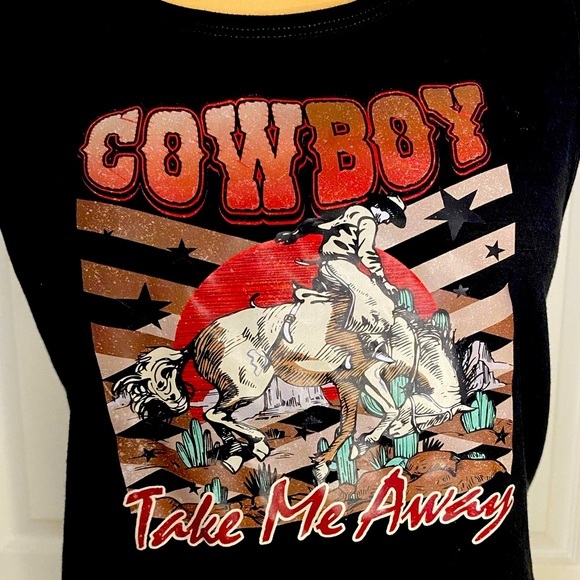 Black Tank Top | Cowboy Take Me Away Graphic | Western | Coastal Cowgirl L - Picture 2 of 5